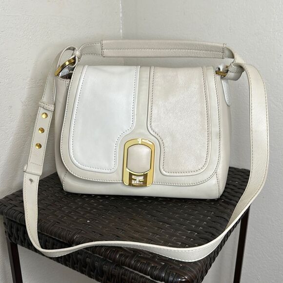 Fendi Handbags - Fendi White Leather Shoulder Bag Gold FF Buckle Crossbody 🍀